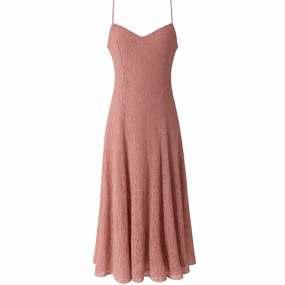 Le Château Lace Maxi Dress M‎ Dusty Rose Blush Open Back Formal Gown Bridesmaid